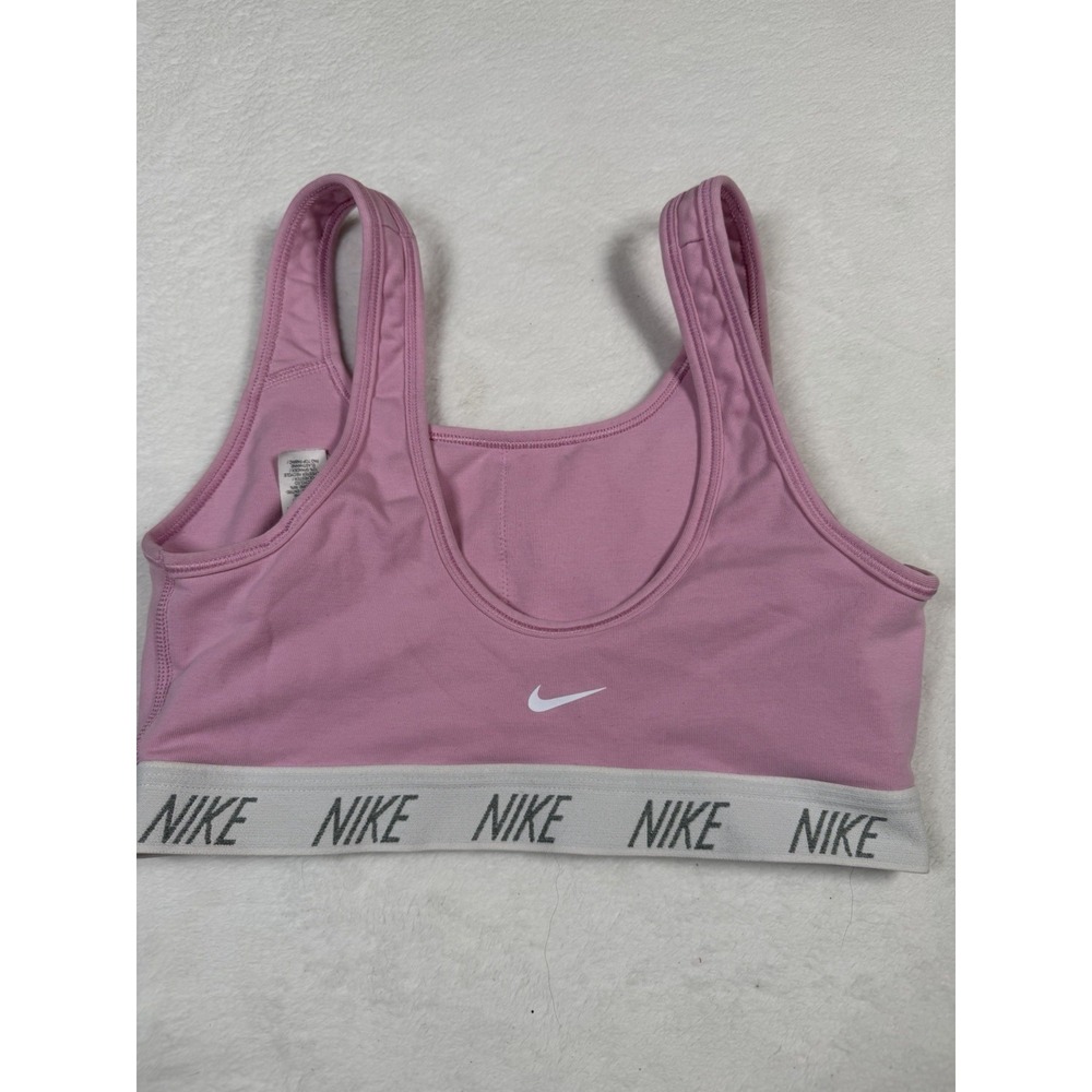Nike Dri-FIT Sports Bra Womens Small Pink White Graphic Elastic Underband Swoosh